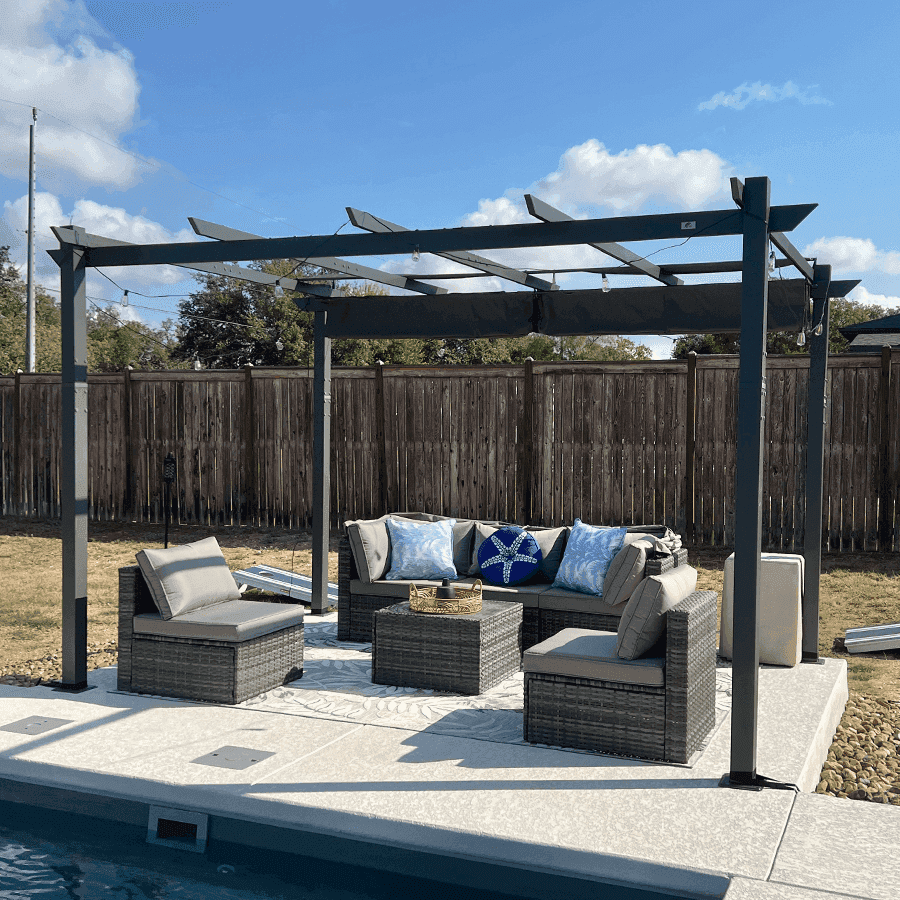 PURPLE LEAF Outdoor Pergola with Retractable Canopy Aluminum Shelter for Beach Porch Garden  Shade Pavilion Pergola  with Lights