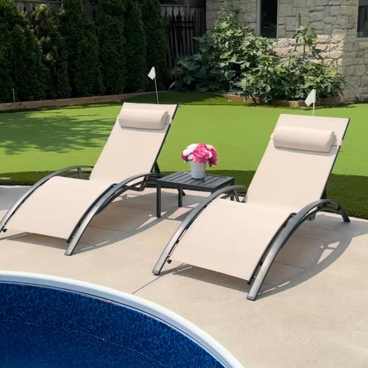 PURPLE LEAF Patio Chaise Lounge Set Outdoor Beach Pool Sunbathing Lawn Lounger Recliner Chair Outside Chairs with Side Table Included