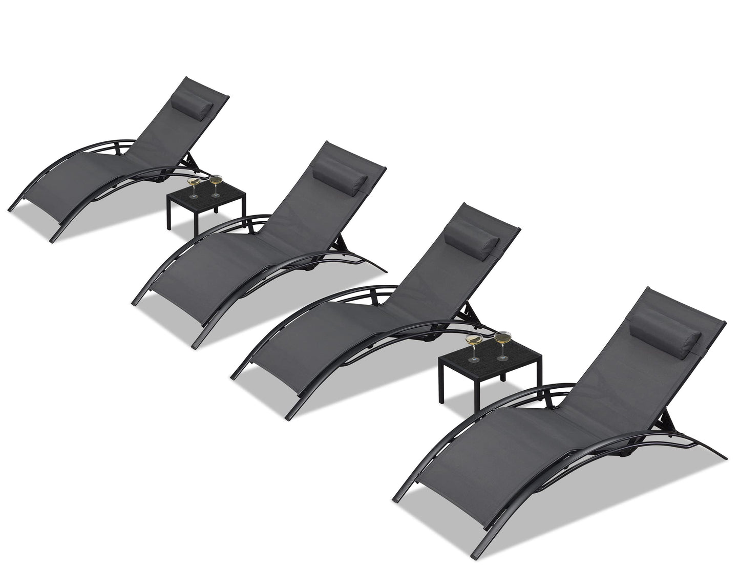 PURPLE LEAF Patio Chaise Lounge Set Outdoor Beach Pool Sunbathing Lawn Lounger Recliner Chair Outside Chairs with Side Table Included