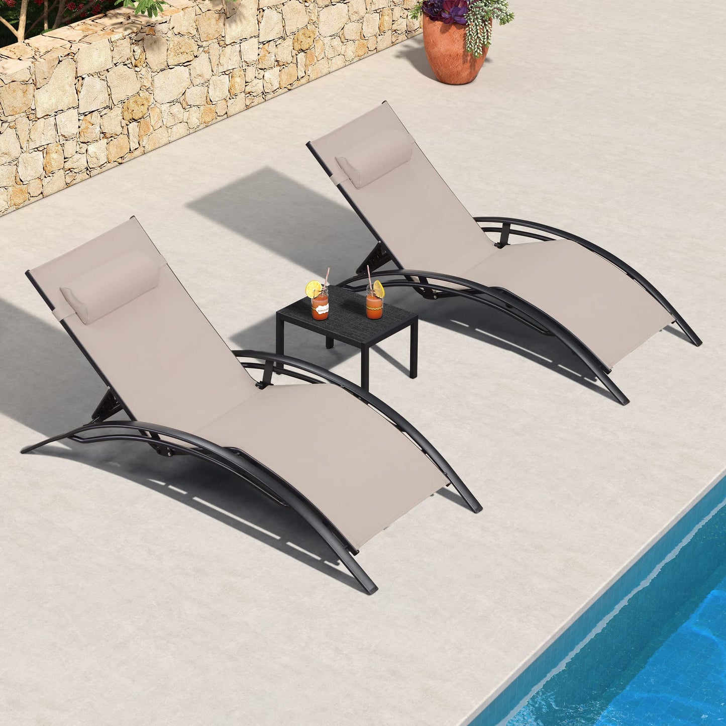 PURPLE LEAF Patio Chaise Lounge Set Outdoor Beach Pool Sunbathing Lawn Lounger Recliner Chair Outside Chairs with Side Table Included