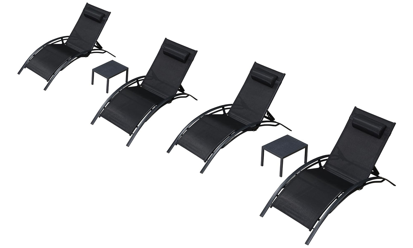 PURPLE LEAF Patio Chaise Lounge Set Outdoor Beach Pool Sunbathing Lawn Lounger Recliner Chair Outside Chairs with Side Table Included