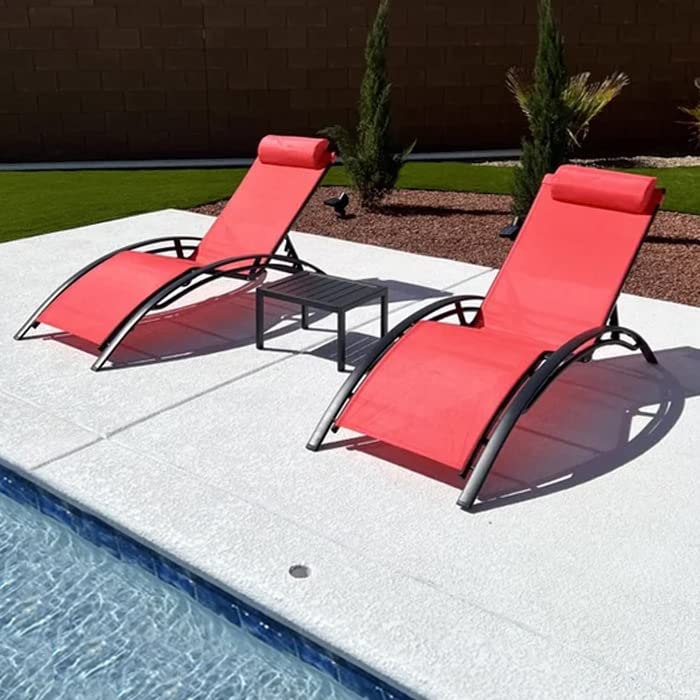 PURPLE LEAF Patio Chaise Lounge Set Outdoor Beach Pool Sunbathing Lawn Lounger Recliner Chair Outside Chairs with Side Table Included