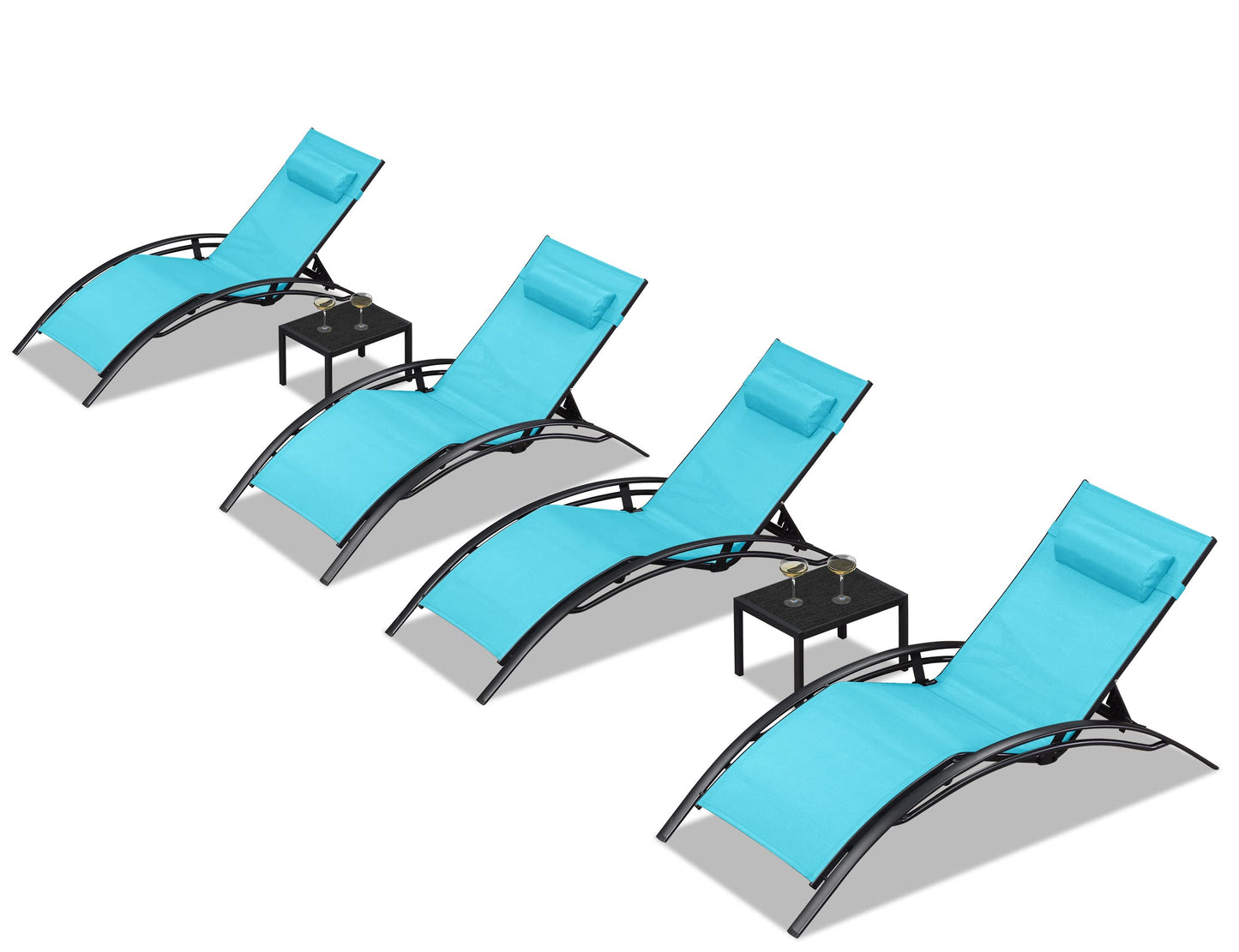 PURPLE LEAF Patio Chaise Lounge Set Outdoor Beach Pool Sunbathing Lawn Lounger Recliner Chair Outside Chairs with Side Table Included