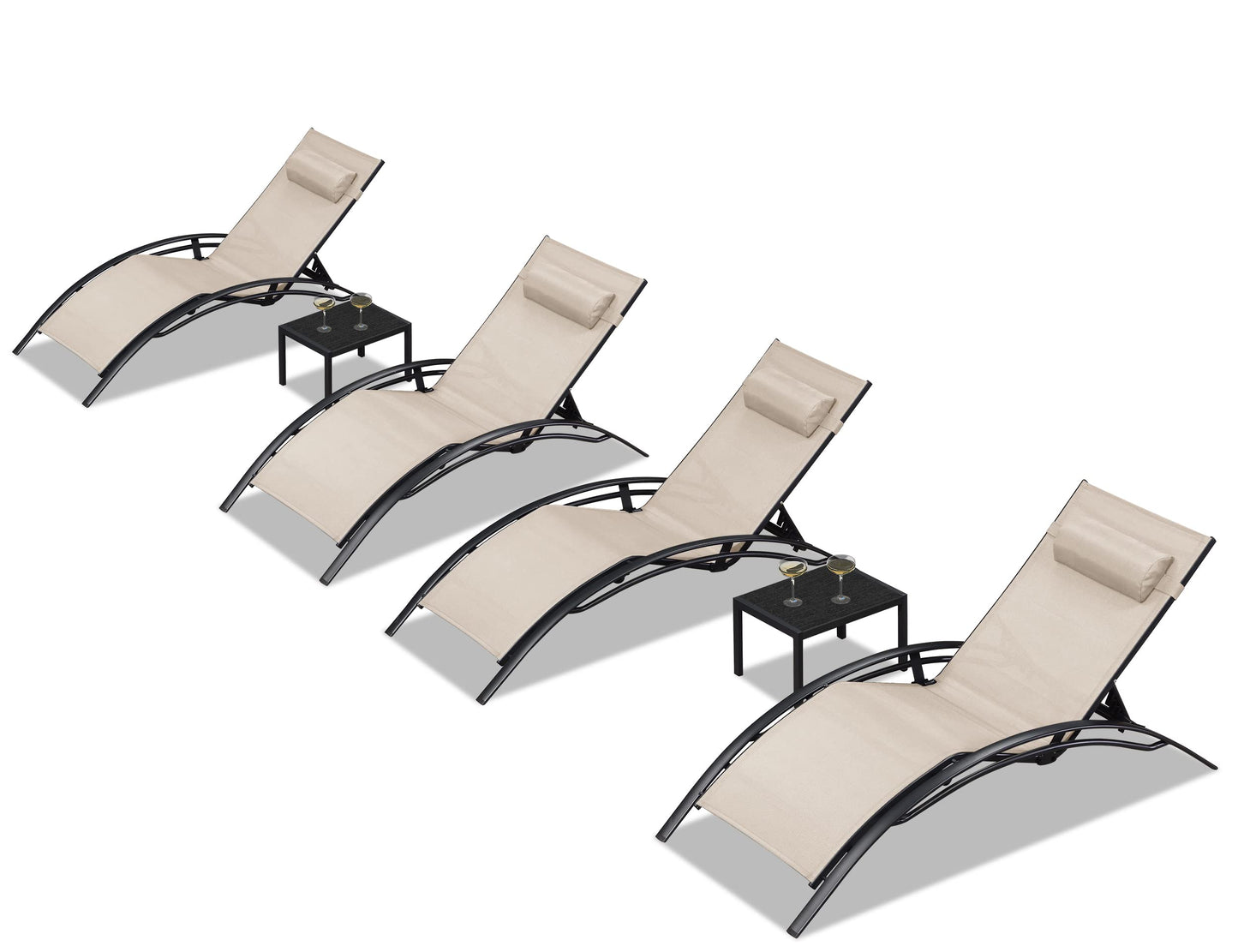 PURPLE LEAF Patio Chaise Lounge Set Outdoor Beach Pool Sunbathing Lawn Lounger Recliner Chair Outside Chairs with Side Table Included