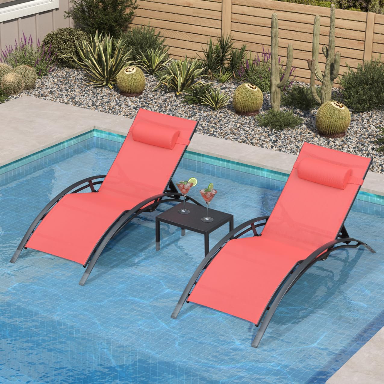 PURPLE LEAF Patio Chaise Lounge Set Outdoor Beach Pool Sunbathing Lawn Lounger Recliner Chair Outside Chairs with Side Table Included