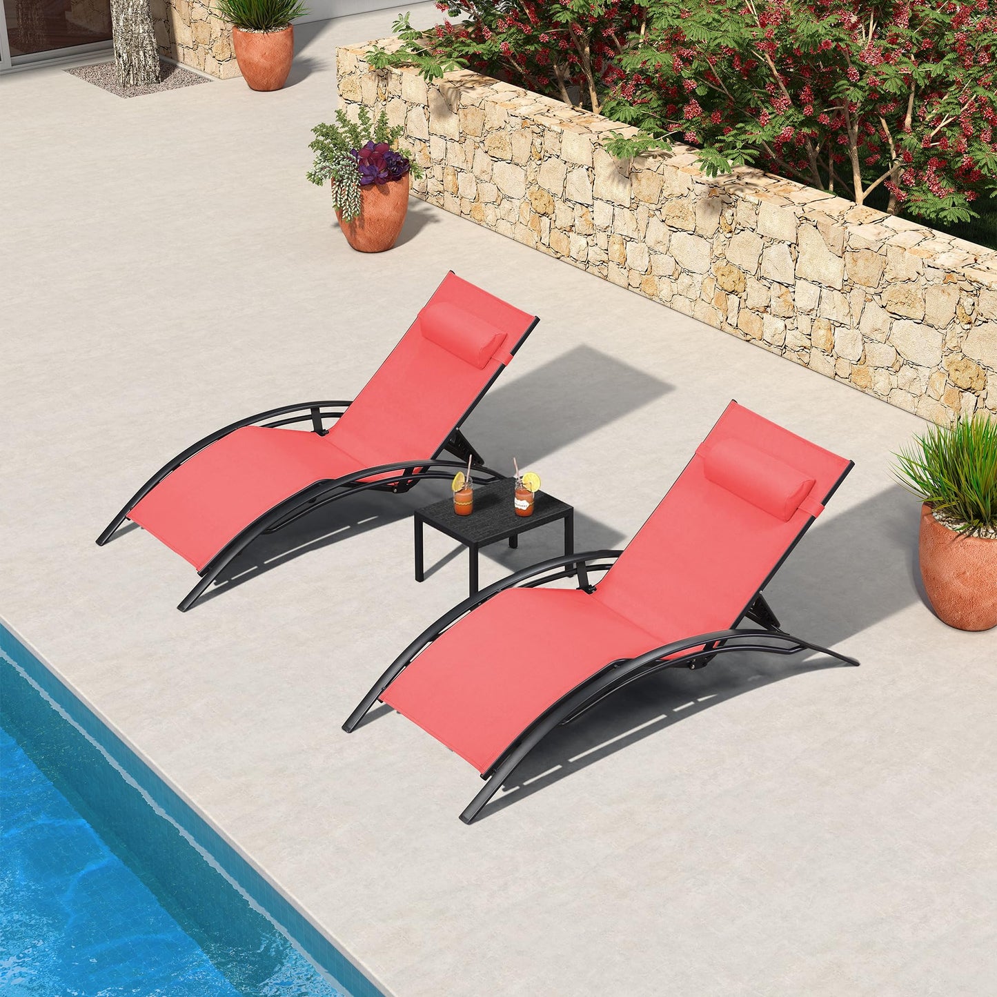 PURPLE LEAF Patio Chaise Lounge Set Outdoor Beach Pool Sunbathing Lawn Lounger Recliner Chair Outside Chairs with Side Table Included