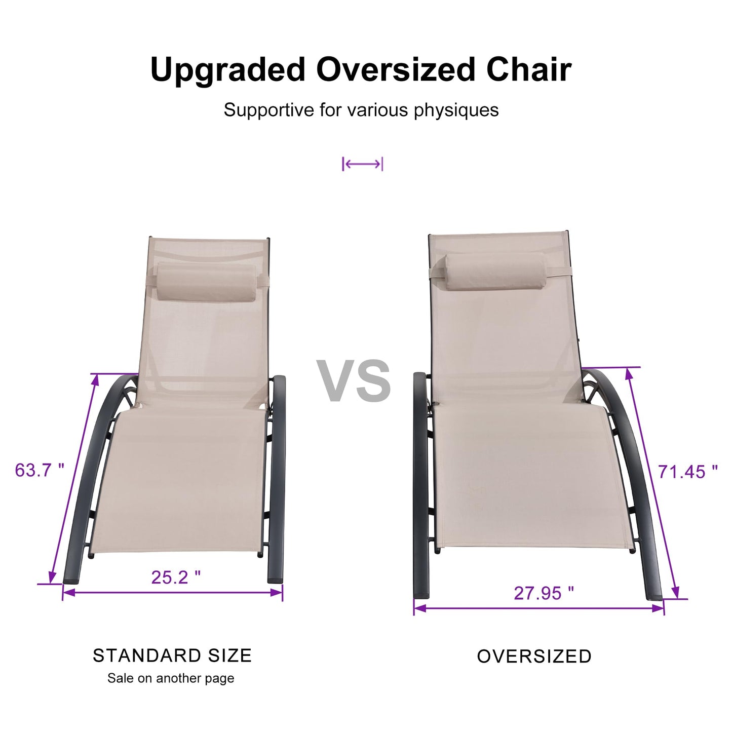 PURPLE LEAF Patio Chaise Lounge Set Outdoor Beach Pool Sunbathing Lawn Lounger Recliner Chair Outside Chairs with Side Table Included