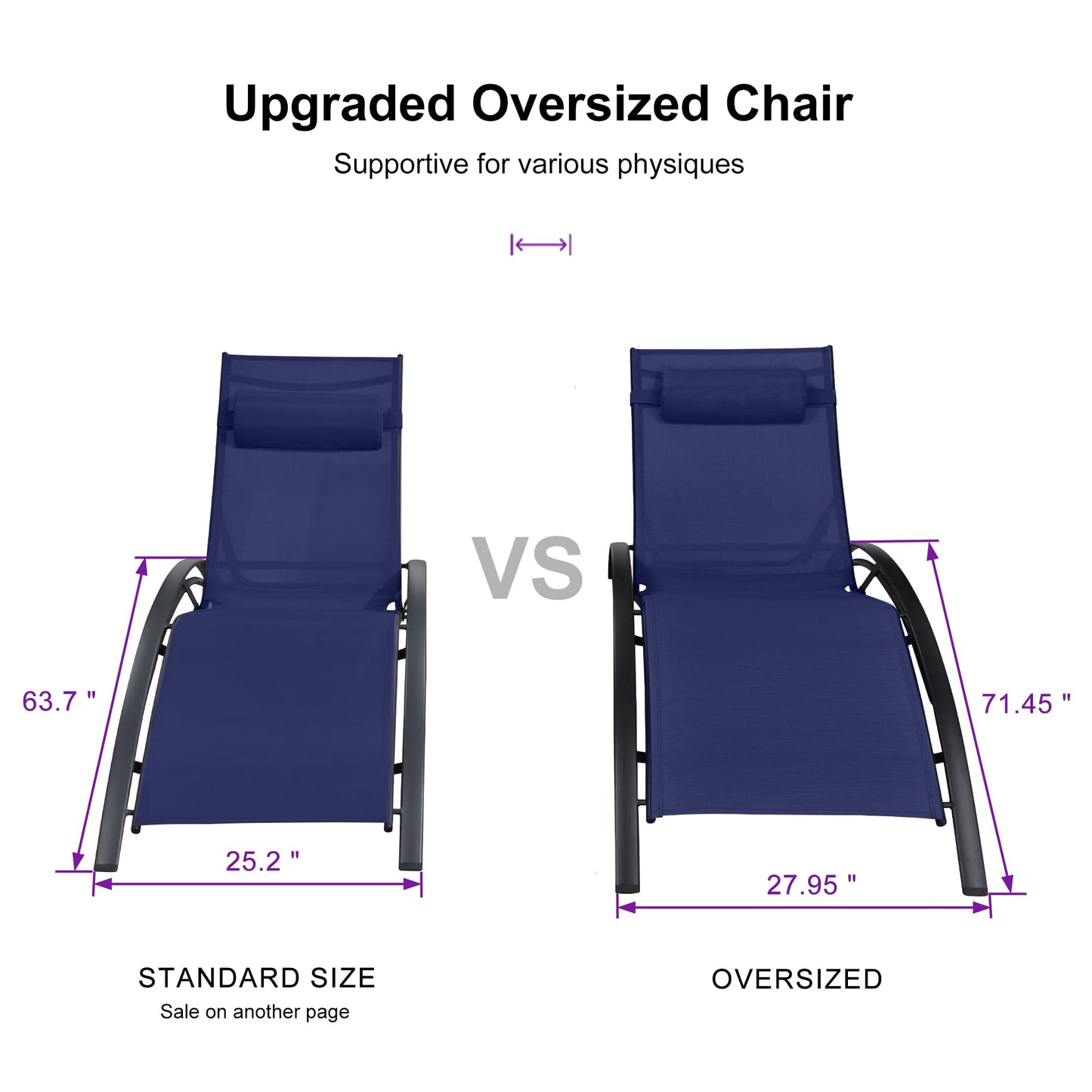PURPLE LEAF Patio Chaise Lounge Set Outdoor Beach Pool Sunbathing Lawn Lounger Recliner Chair Outside Chairs with Side Table Included