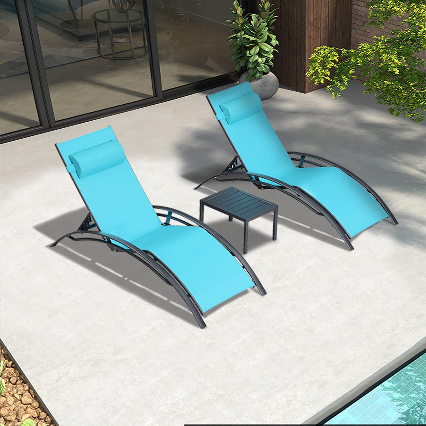 PURPLE LEAF Patio Chaise Lounge Set Outdoor Beach Pool Sunbathing Lawn Lounger Recliner Chair Outside Chairs with Side Table Included