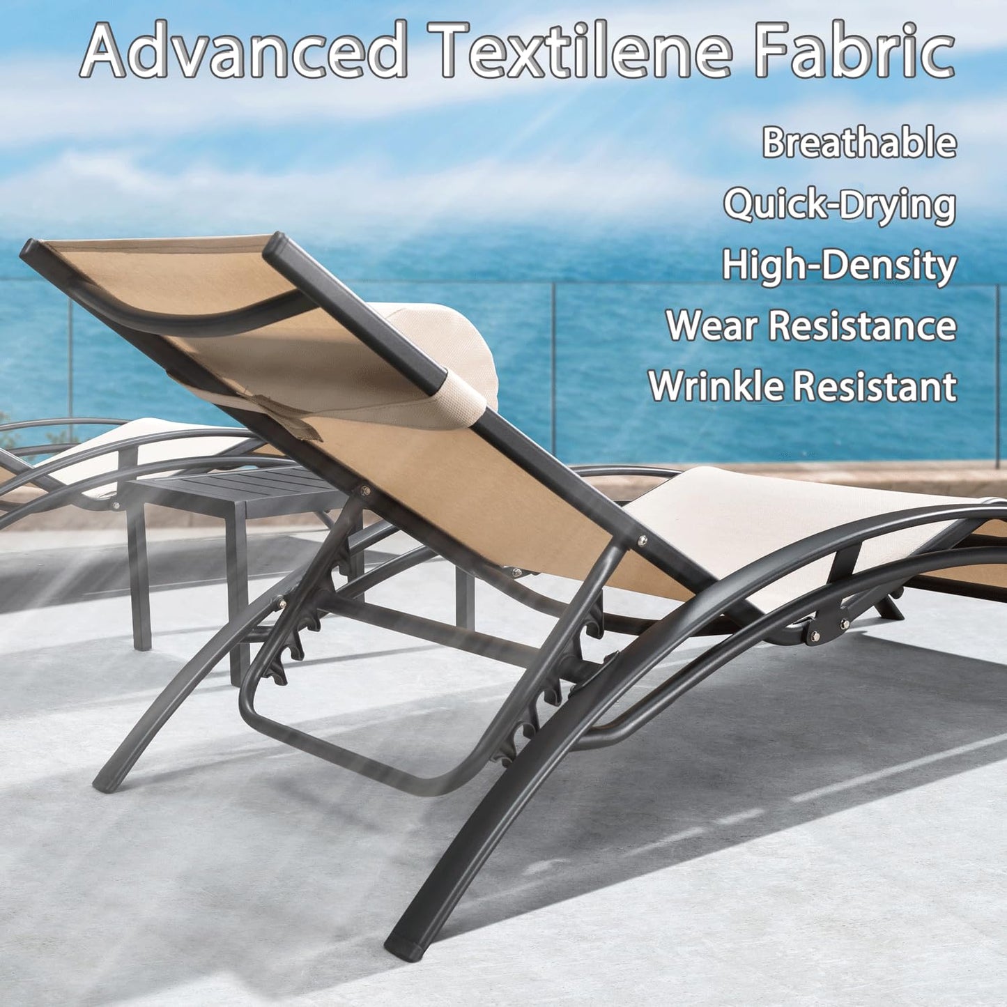 PURPLE LEAF Patio Chaise Lounge Set Outdoor Beach Pool Sunbathing Lawn Lounger Recliner Chair Outside Chairs with Side Table Included