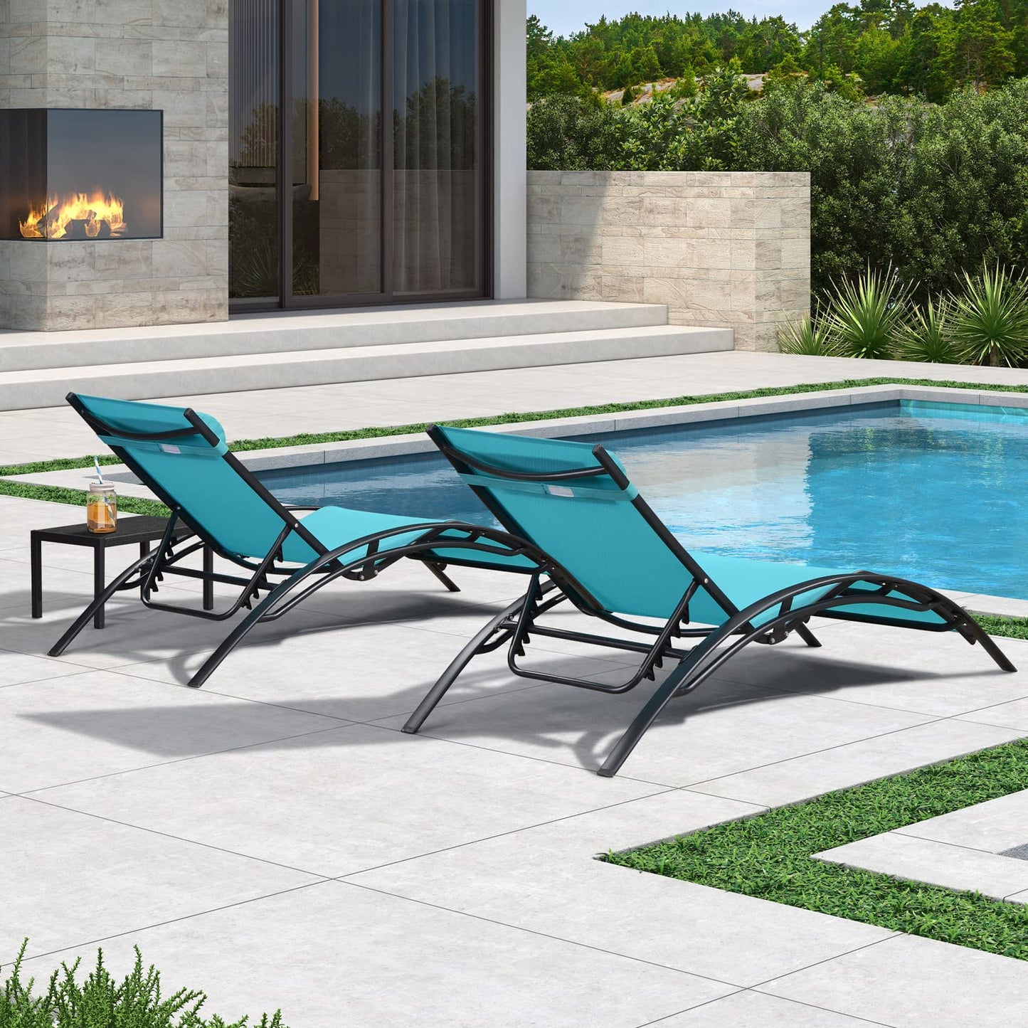 PURPLE LEAF Patio Chaise Lounge Set Outdoor Beach Pool Sunbathing Lawn Lounger Recliner Chair Outside Chairs with Side Table Included