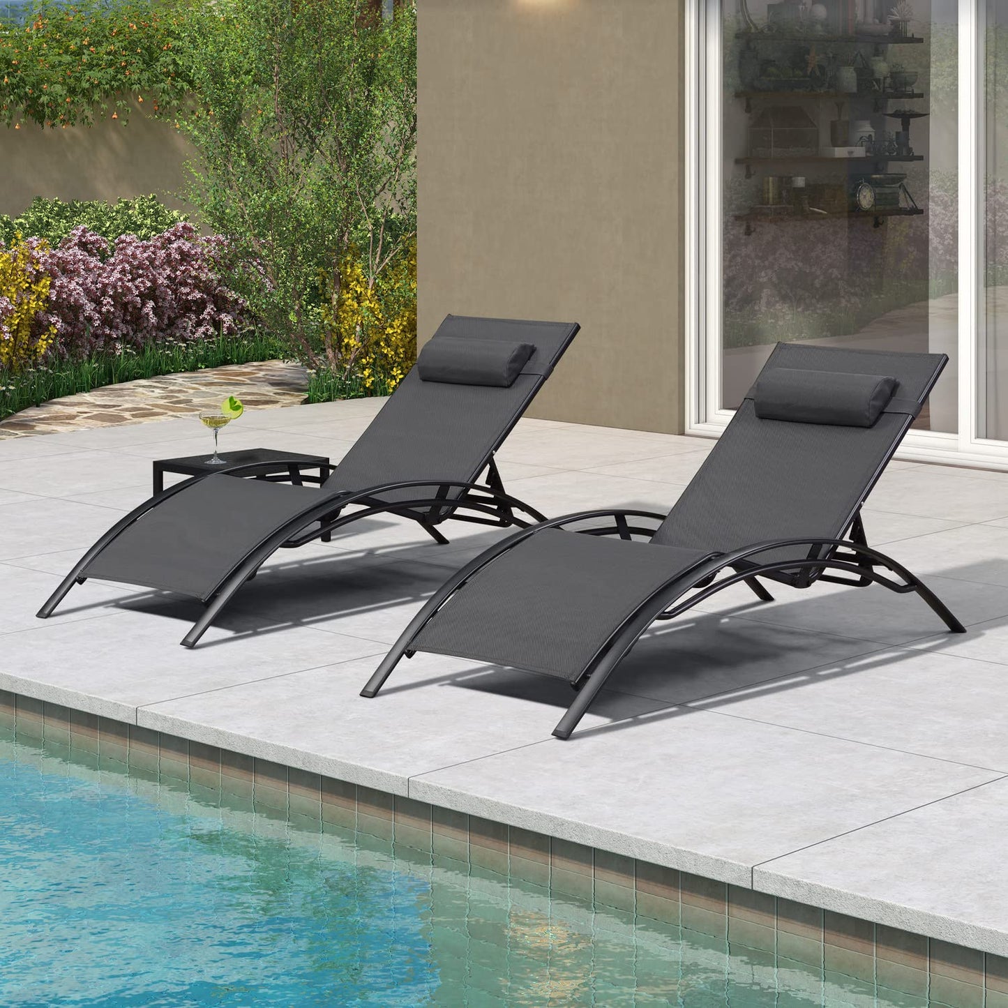 PURPLE LEAF Patio Chaise Lounge Set Outdoor Beach Pool Sunbathing Lawn Lounger Recliner Chair Outside Chairs with Side Table Included