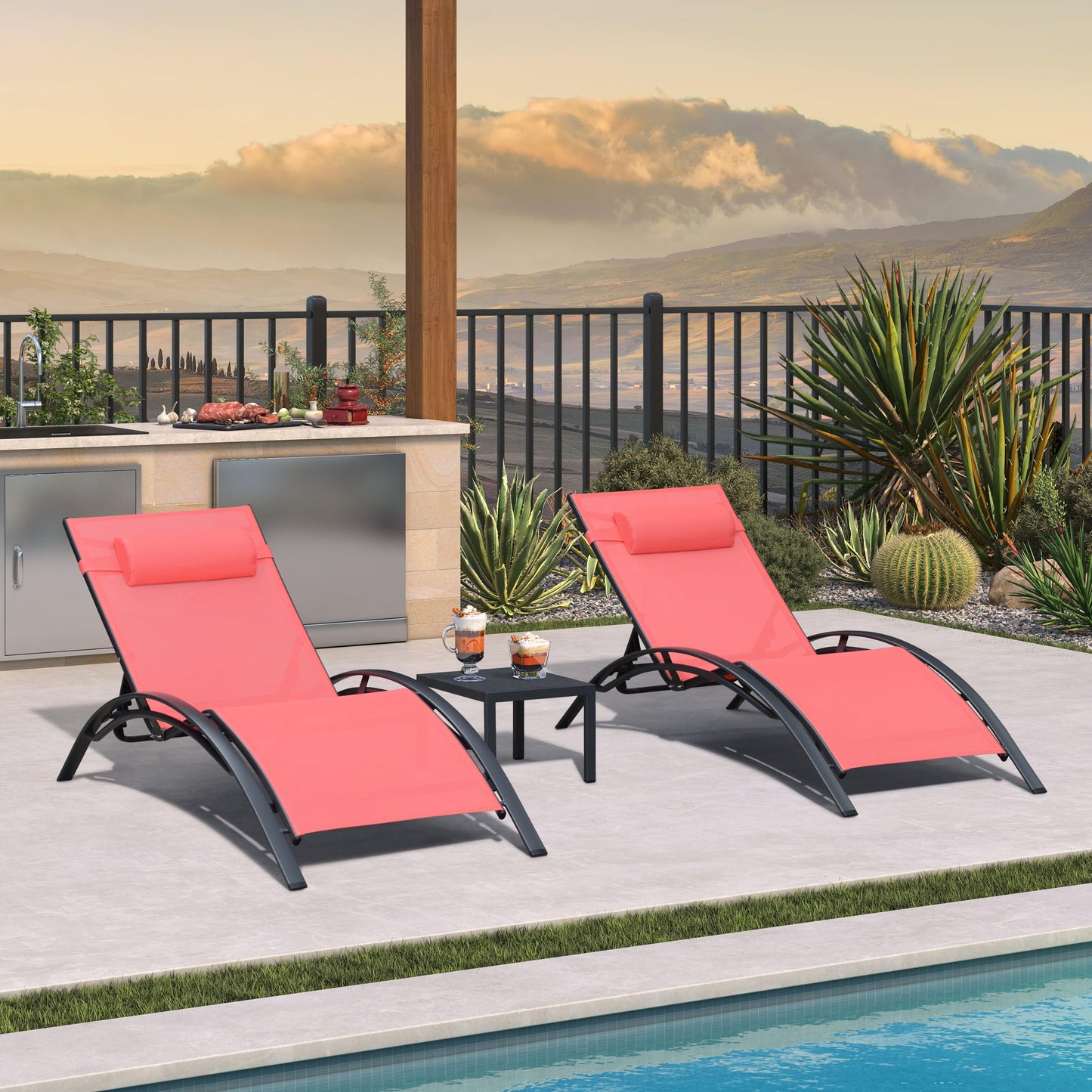 PURPLE LEAF Patio Chaise Lounge Set Outdoor Beach Pool Sunbathing Lawn Lounger Recliner Chair Outside Chairs with Side Table Included