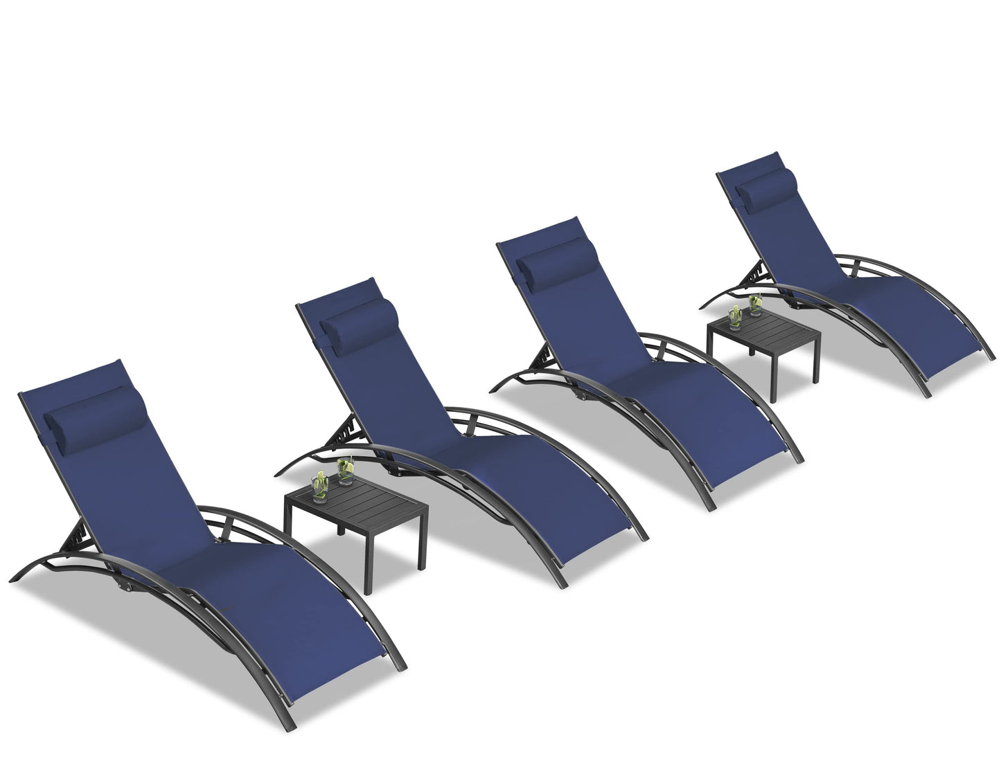 PURPLE LEAF Patio Chaise Lounge Set Outdoor Beach Pool Sunbathing Lawn Lounger Recliner Chair Outside Chairs with Side Table Included