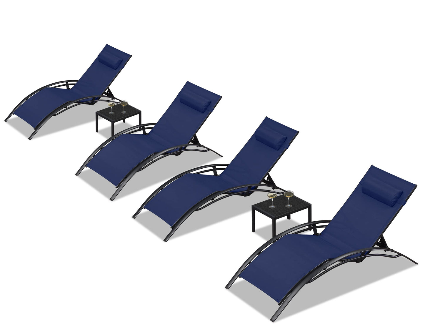 PURPLE LEAF Patio Chaise Lounge Set Outdoor Beach Pool Sunbathing Lawn Lounger Recliner Chair Outside Chairs with Side Table Included