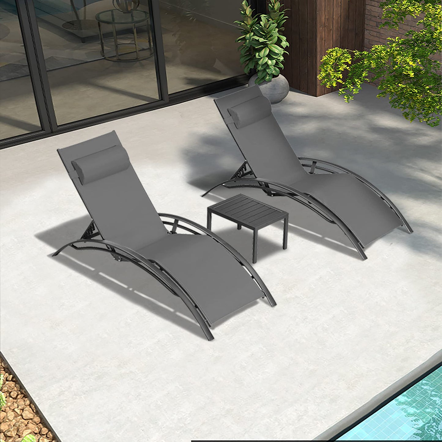 PURPLE LEAF Patio Chaise Lounge Set Outdoor Beach Pool Sunbathing Lawn Lounger Recliner Chair Outside Chairs with Side Table Included