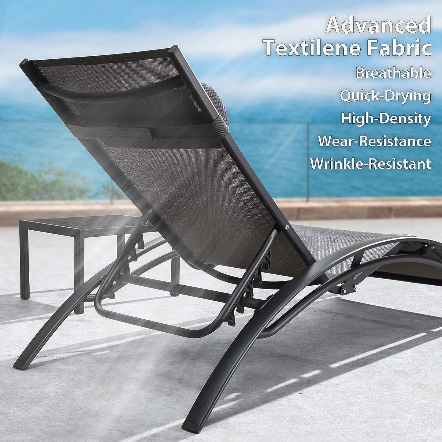 PURPLE LEAF Patio Chaise Lounge Set Outdoor Beach Pool Sunbathing Lawn Lounger Recliner Chair Outside Chairs with Side Table Included