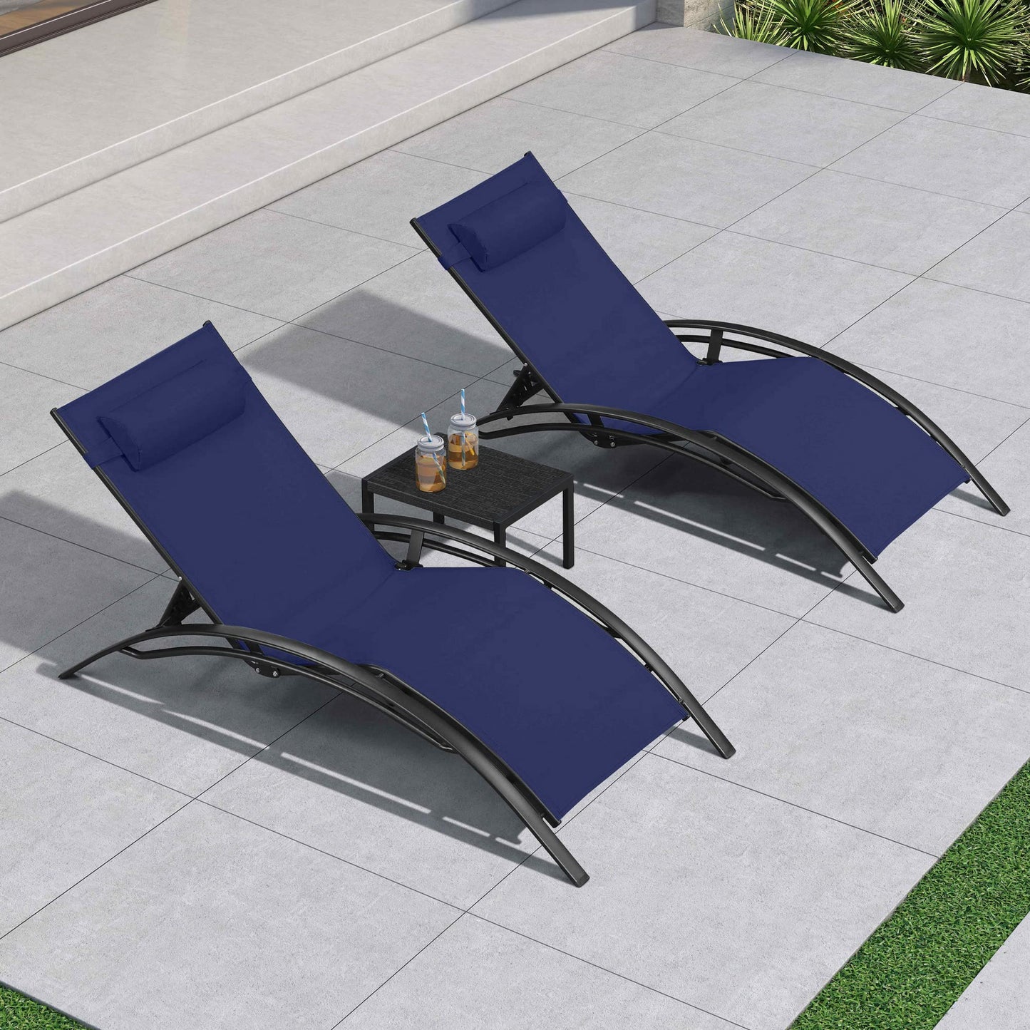 PURPLE LEAF Patio Chaise Lounge Set Outdoor Beach Pool Sunbathing Lawn Lounger Recliner Chair Outside Chairs with Side Table Included
