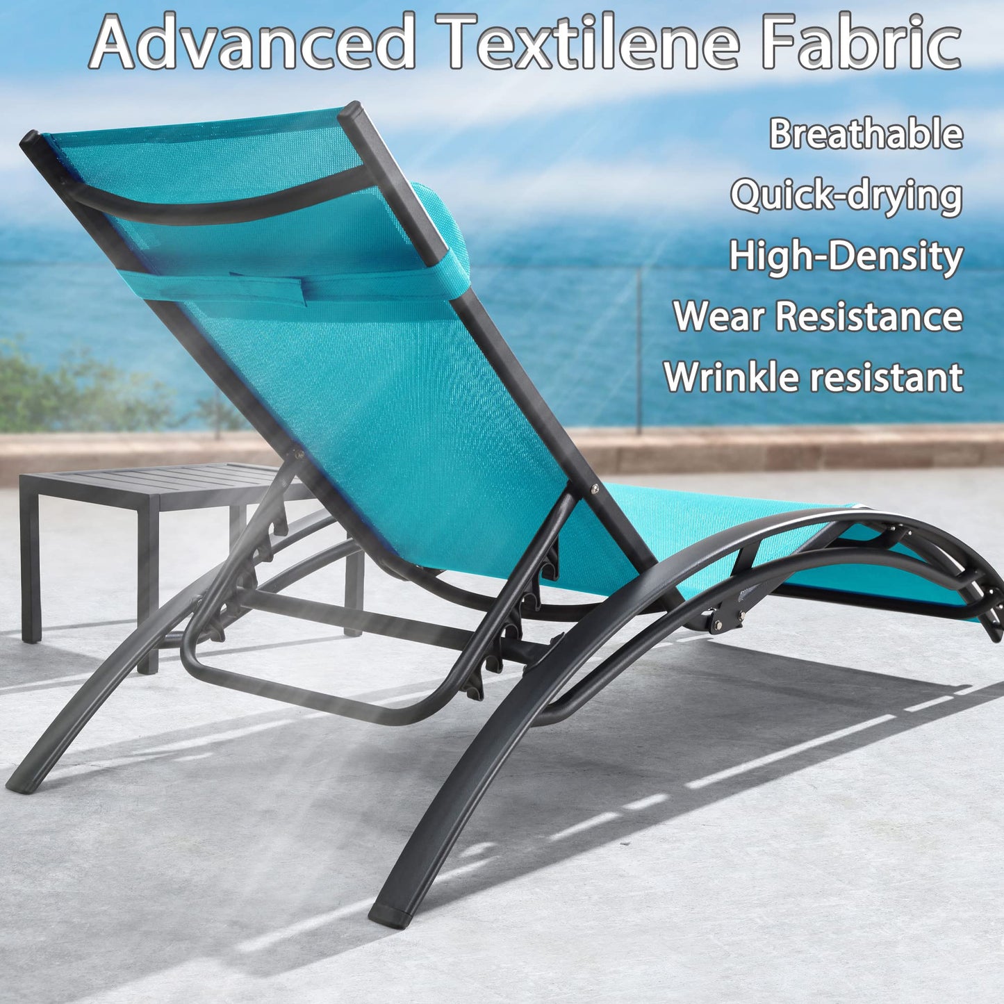 PURPLE LEAF Patio Chaise Lounge Set Outdoor Beach Pool Sunbathing Lawn Lounger Recliner Chair Outside Chairs with Side Table Included