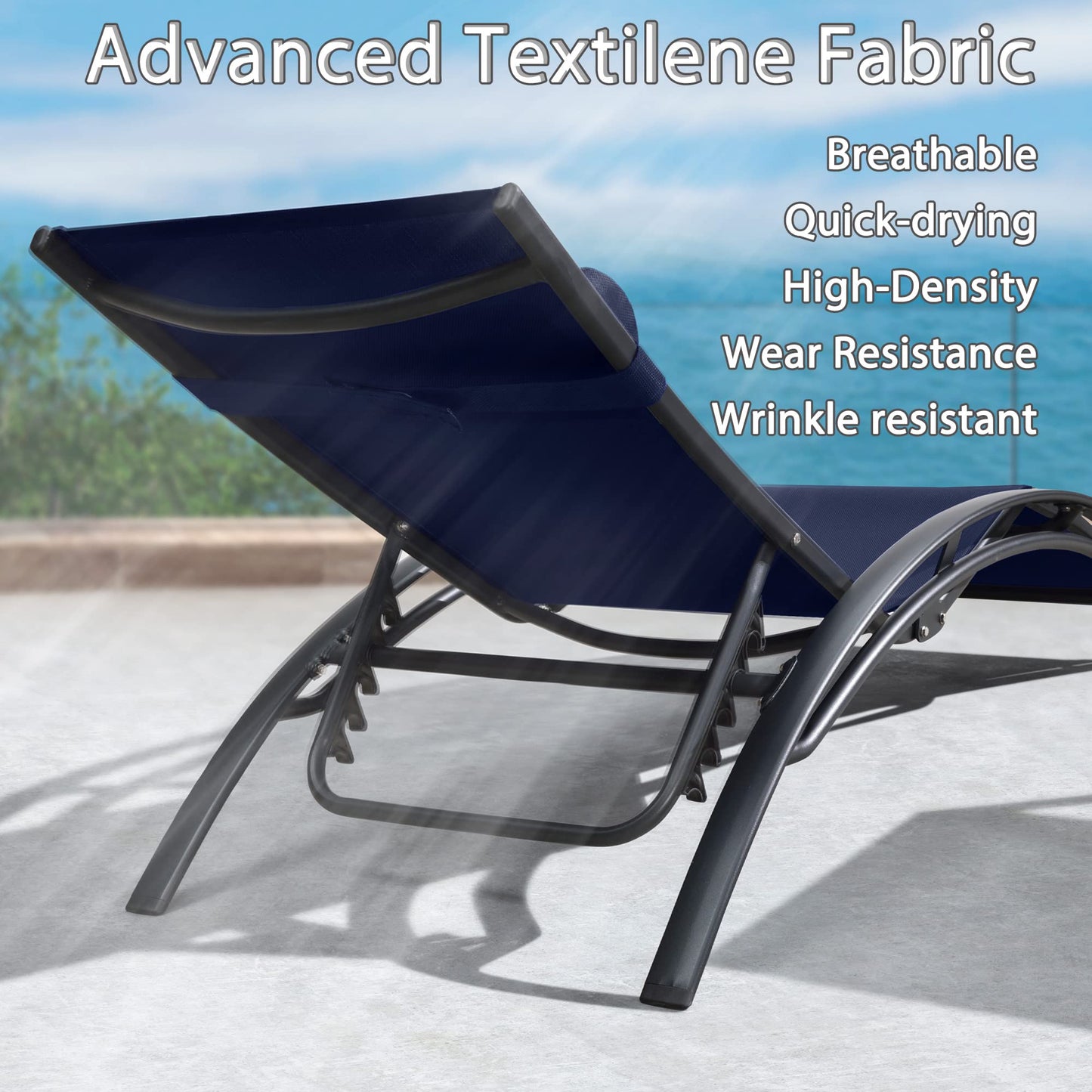 PURPLE LEAF Patio Chaise Lounge Set Outdoor Beach Pool Sunbathing Lawn Lounger Recliner Chair Outside Chairs with Side Table Included