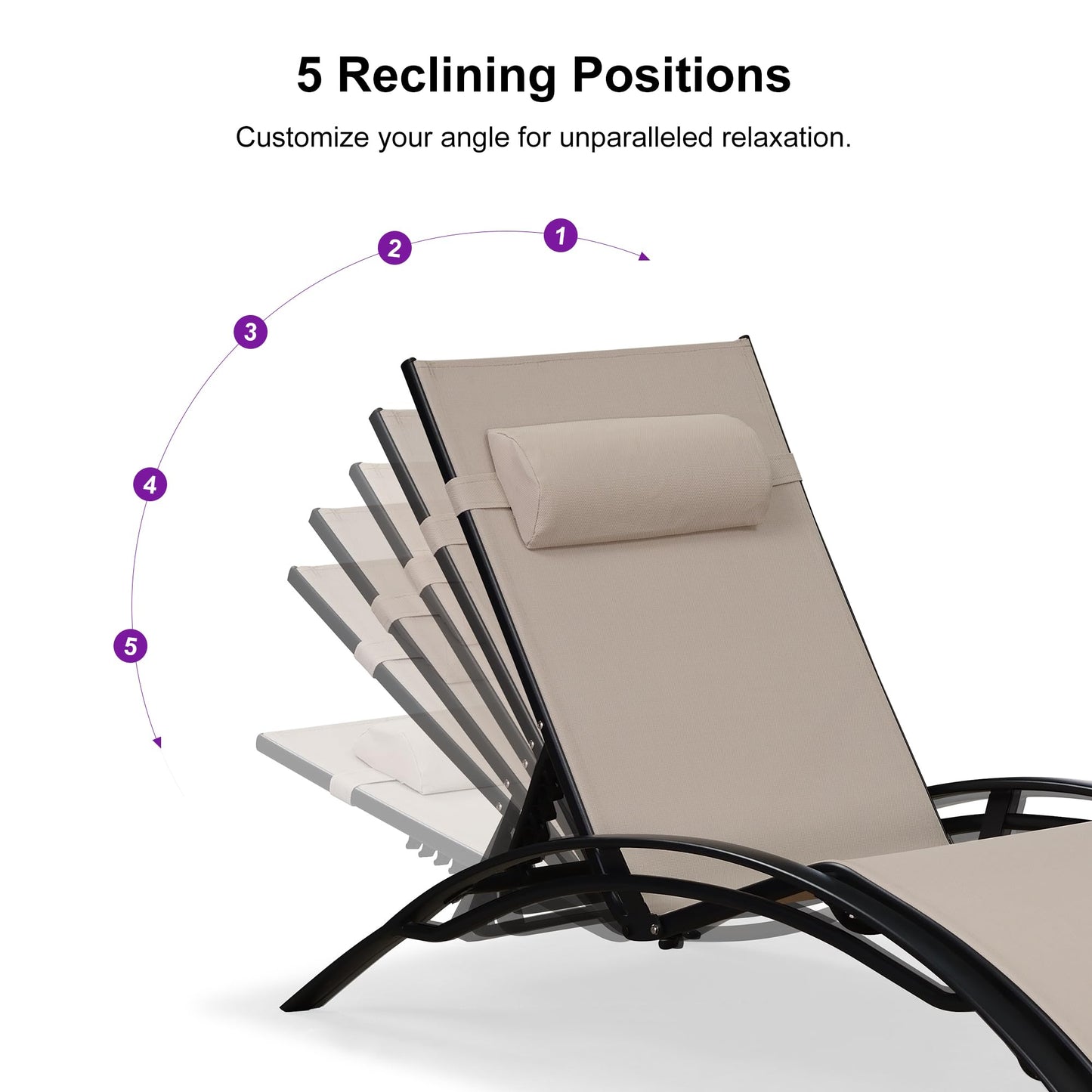 PURPLE LEAF Patio Chaise Lounge Set Outdoor Beach Pool Sunbathing Lawn Lounger Recliner Chair Outside Chairs with Side Table Included