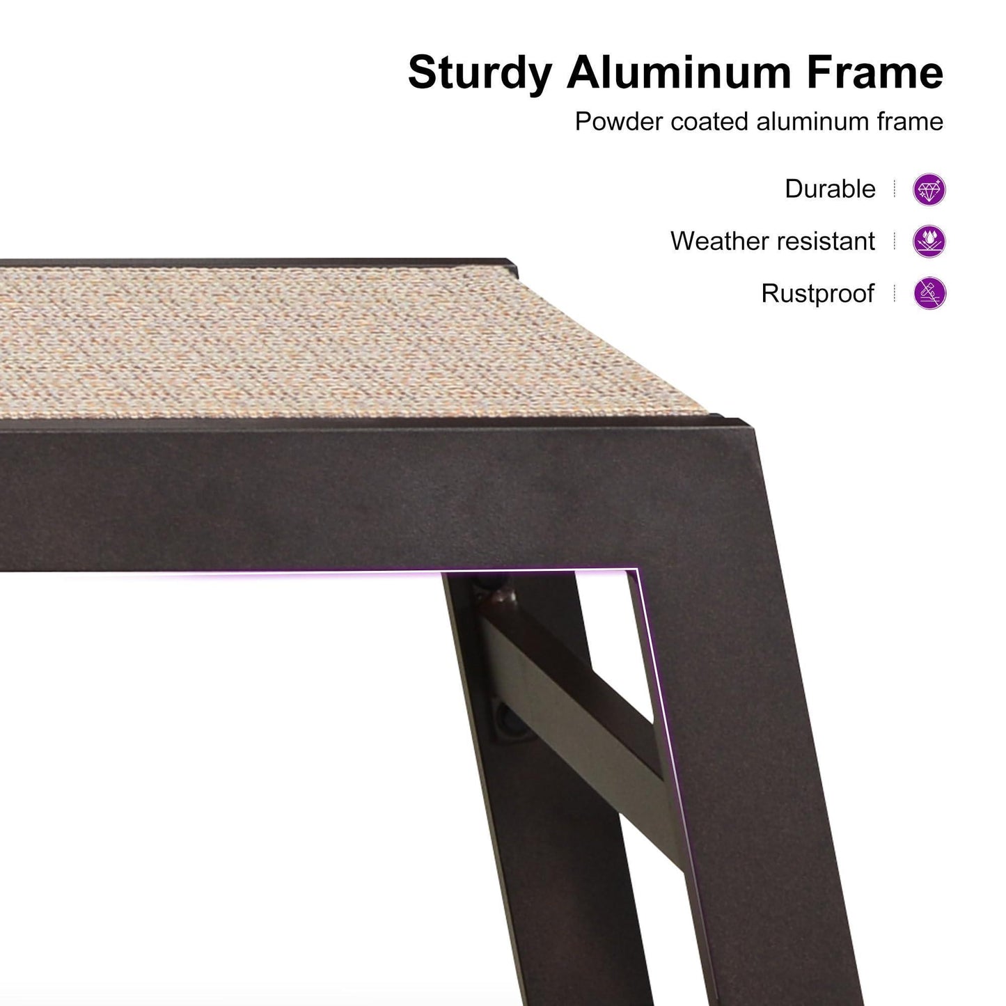 PURPLE LEAF Oversize Outdoor Chaise Lounge Set with Side Table, All Aluminum Frame with Wheels and Adjustable Backrest. Perfect for Patio Pool