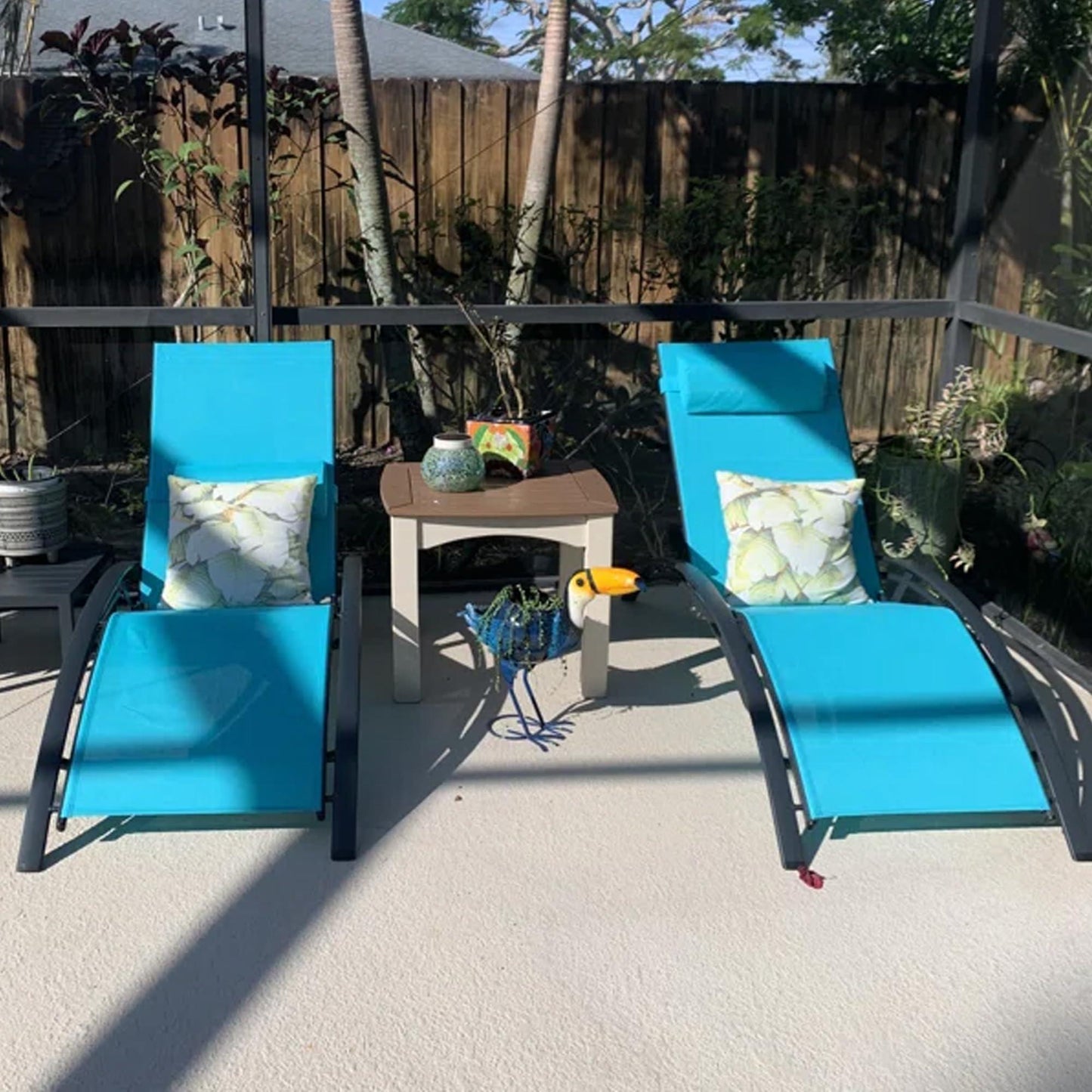OPEN BOX I PURPLE LEAF Patio Chaise Lounge Set Outdoor Beach Pool Sunbathing Lawn Lounger Recliner Chair Outside Chairs with Side Table Included
