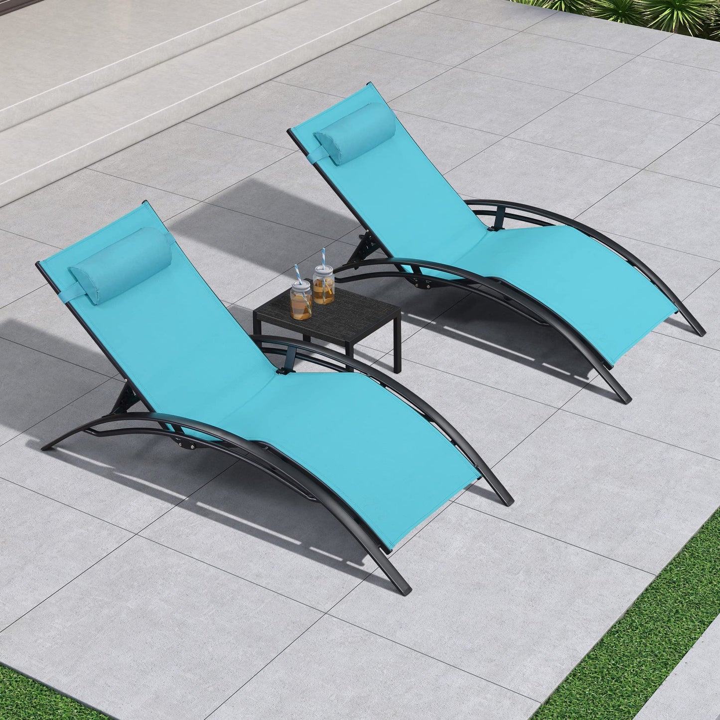 PURPLE LEAF Patio Chaise Lounge Set Outdoor Beach Pool Sunbathing Lawn Lounger Recliner Chair Outside Chairs with Side Table Included