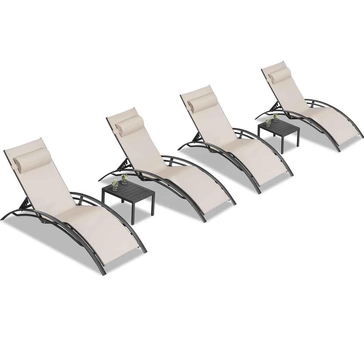 PURPLE LEAF Patio Chaise Lounge Set Outdoor Beach Pool Sunbathing Lawn Lounger Recliner Chair Outside Chairs with Side Table Included - Purple Leaf Garden