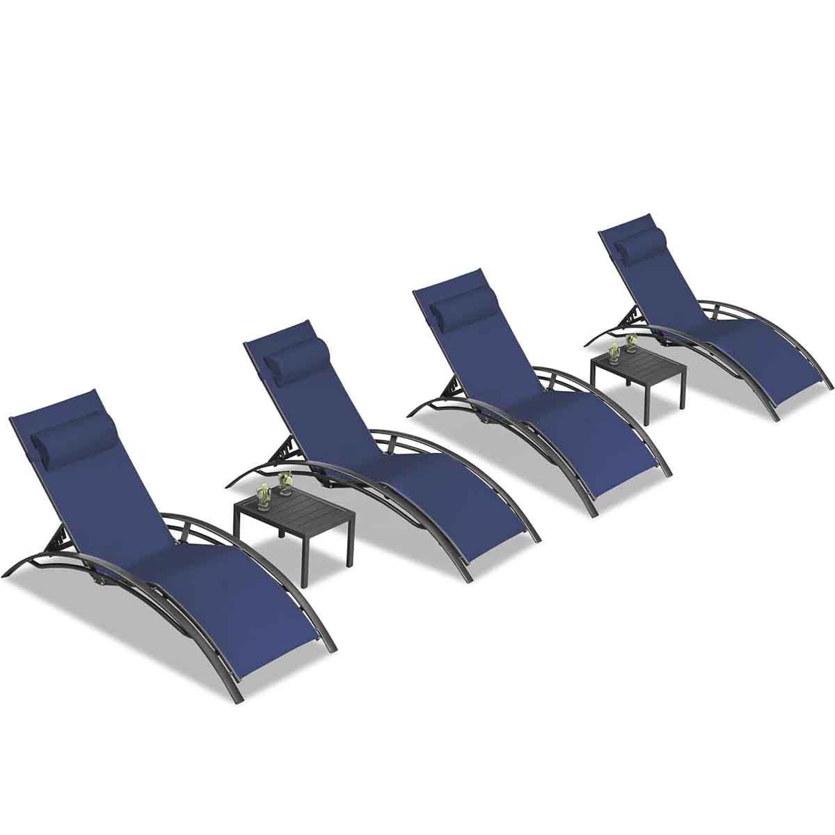 PURPLE LEAF Patio Chaise Lounge Set Outdoor Beach Pool Sunbathing Lawn Lounger Recliner Chair Outside Chairs with Side Table Included