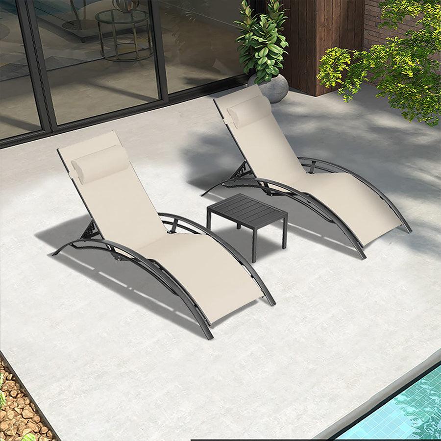OPEN BOX I PURPLE LEAF Patio Chaise Lounge Set Outdoor Beach Pool Sunbathing Lawn Lounger Recliner Chair Outside Chairs with Side Table Included