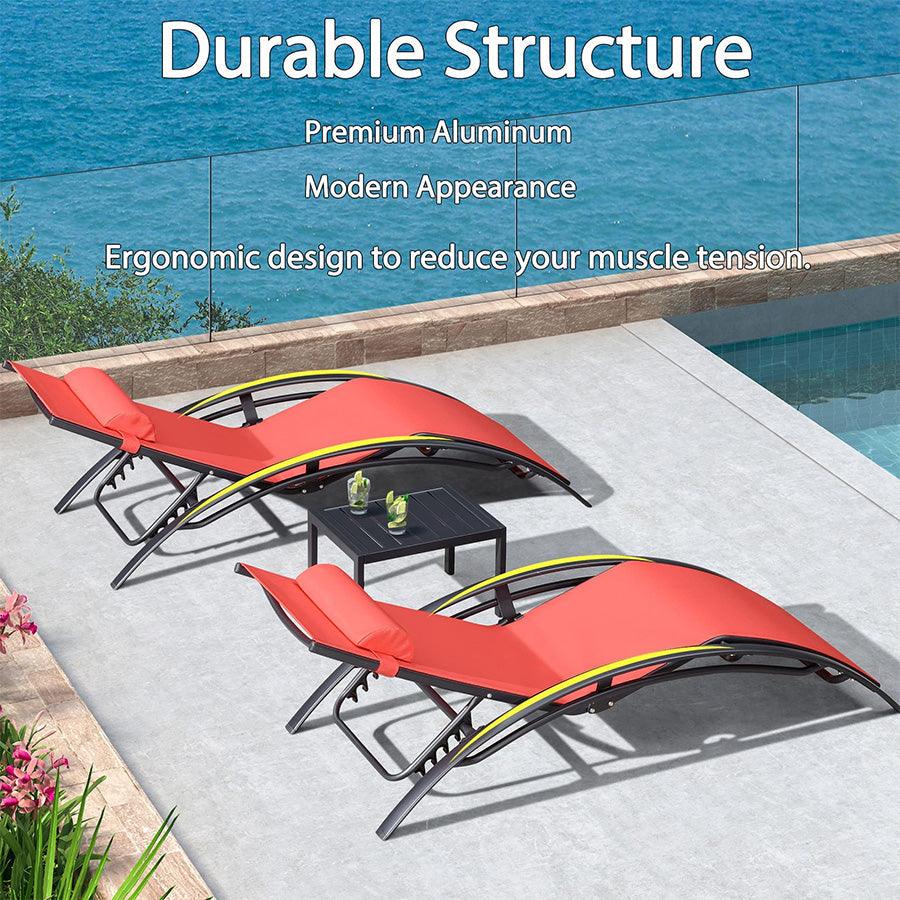 OPEN BOX I PURPLE LEAF Patio Chaise Lounge Set Outdoor Beach Pool Sunbathing Lawn Lounger Recliner Chair Outside Chairs with Side Table Included