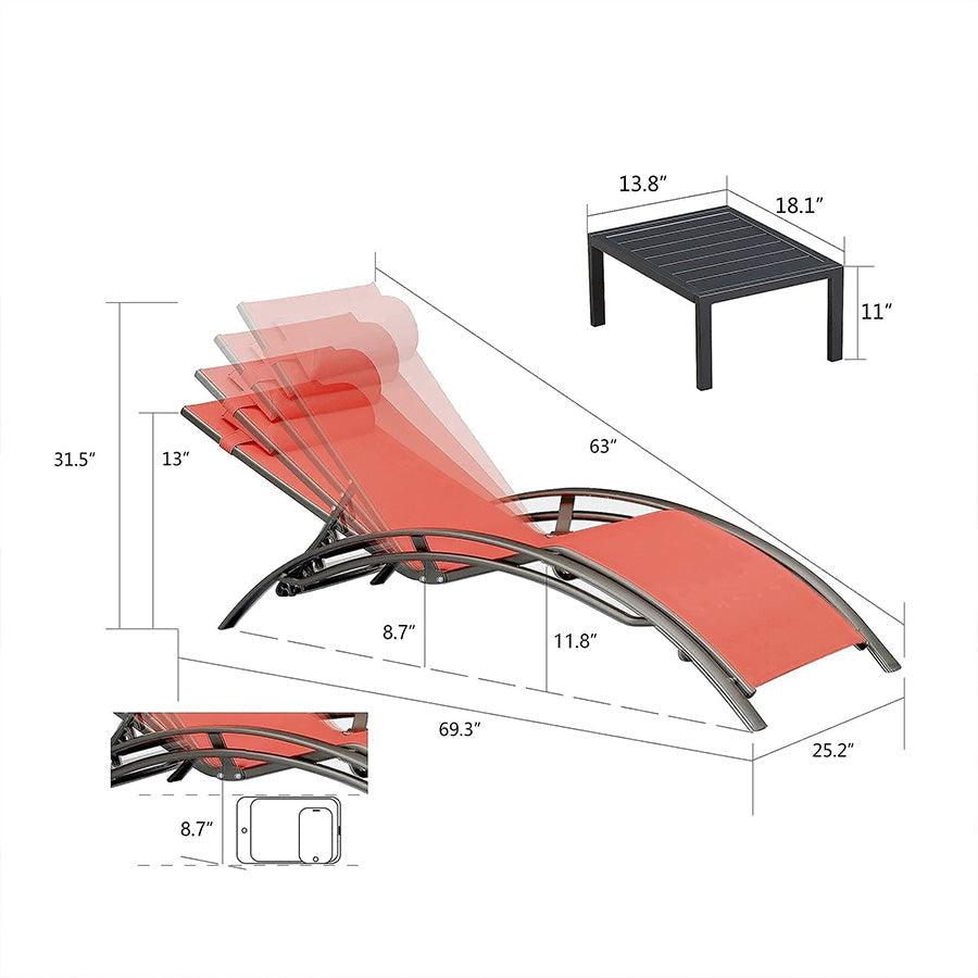 OPEN BOX I PURPLE LEAF Patio Chaise Lounge Set Outdoor Beach Pool Sunbathing Lawn Lounger Recliner Chair Outside Chairs with Side Table Included