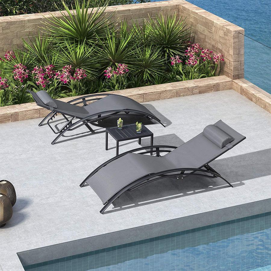OPEN BOX I PURPLE LEAF Patio Chaise Lounge Set Outdoor Beach Pool Sunbathing Lawn Lounger Recliner Chair Outside Chairs with Side Table Included