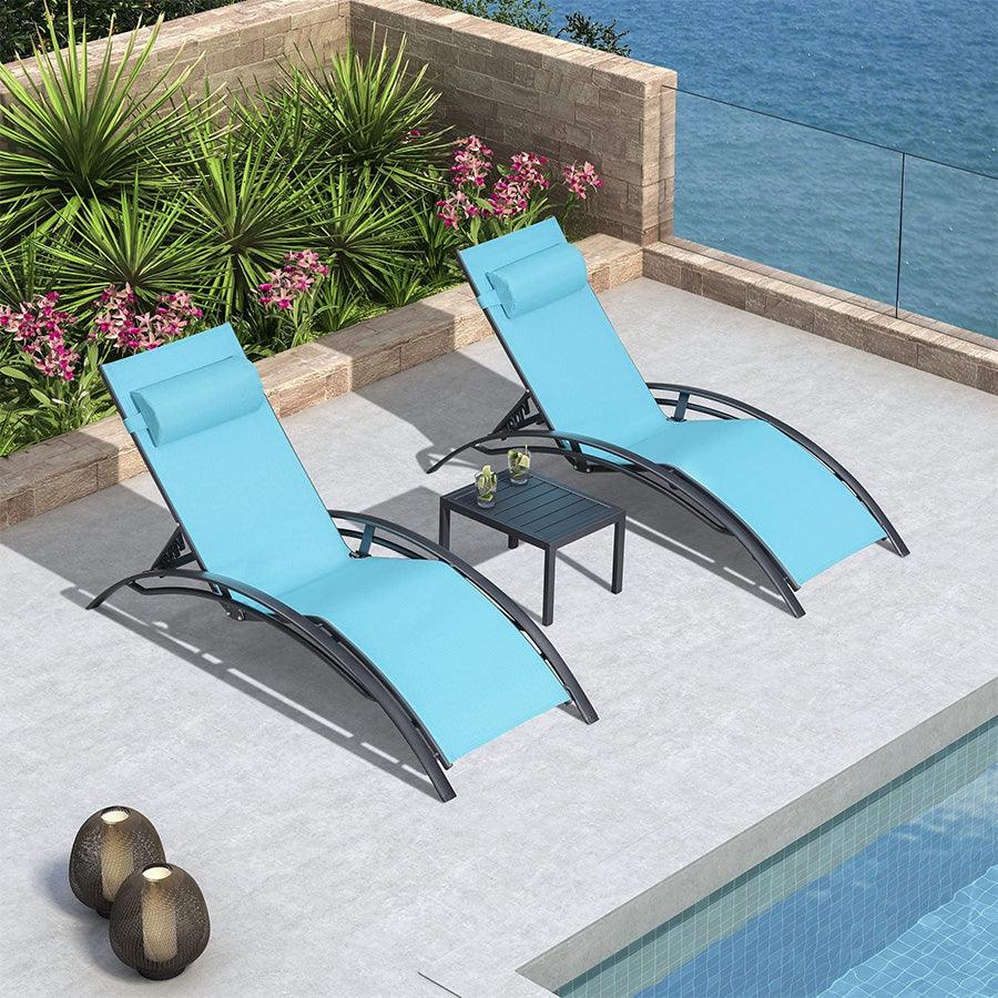 OPEN BOX I PURPLE LEAF Patio Chaise Lounge Set Outdoor Beach Pool Sunbathing Lawn Lounger Recliner Chair Outside Chairs with Side Table Included