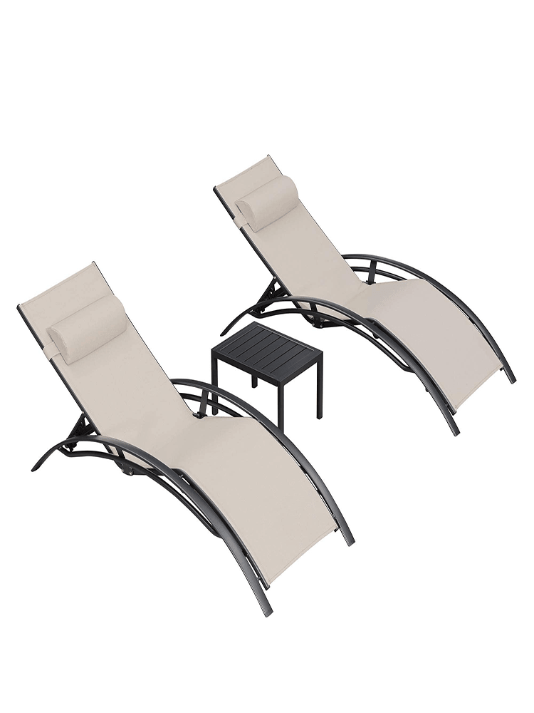 OPEN BOX I PURPLE LEAF Patio Chaise Lounge Set Outdoor Beach Pool Sunbathing Lawn Lounger Recliner Chair Outside Chairs with Side Table Included