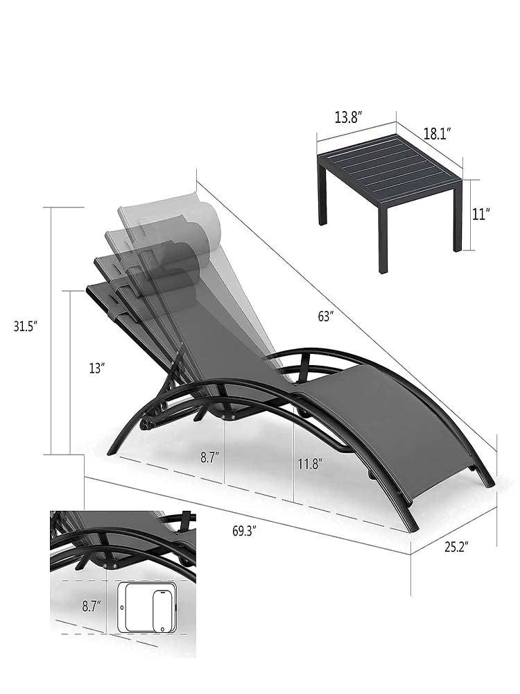 OPEN BOX I PURPLE LEAF Patio Chaise Lounge Set Outdoor Beach Pool Sunbathing Lawn Lounger Recliner Chair Outside Chairs with Side Table Included
