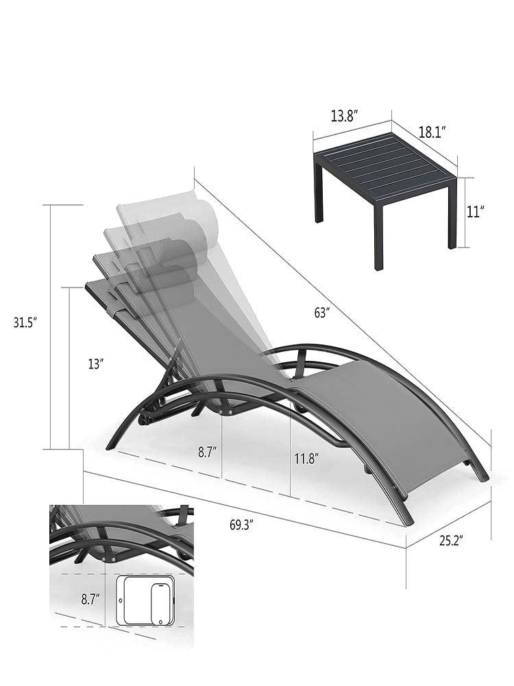 OPEN BOX I PURPLE LEAF Patio Chaise Lounge Set Outdoor Beach Pool Sunbathing Lawn Lounger Recliner Chair Outside Chairs with Side Table Included