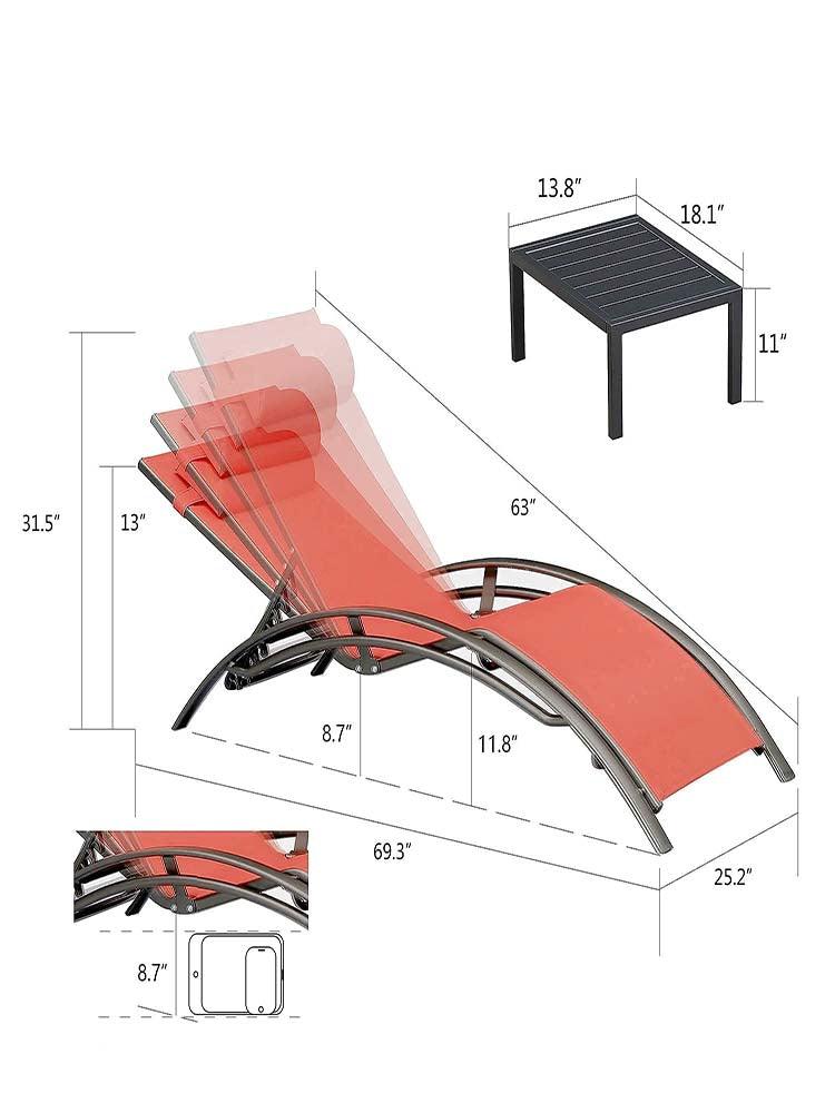 OPEN BOX I PURPLE LEAF Patio Chaise Lounge Set Outdoor Beach Pool Sunbathing Lawn Lounger Recliner Chair Outside Chairs with Side Table Included