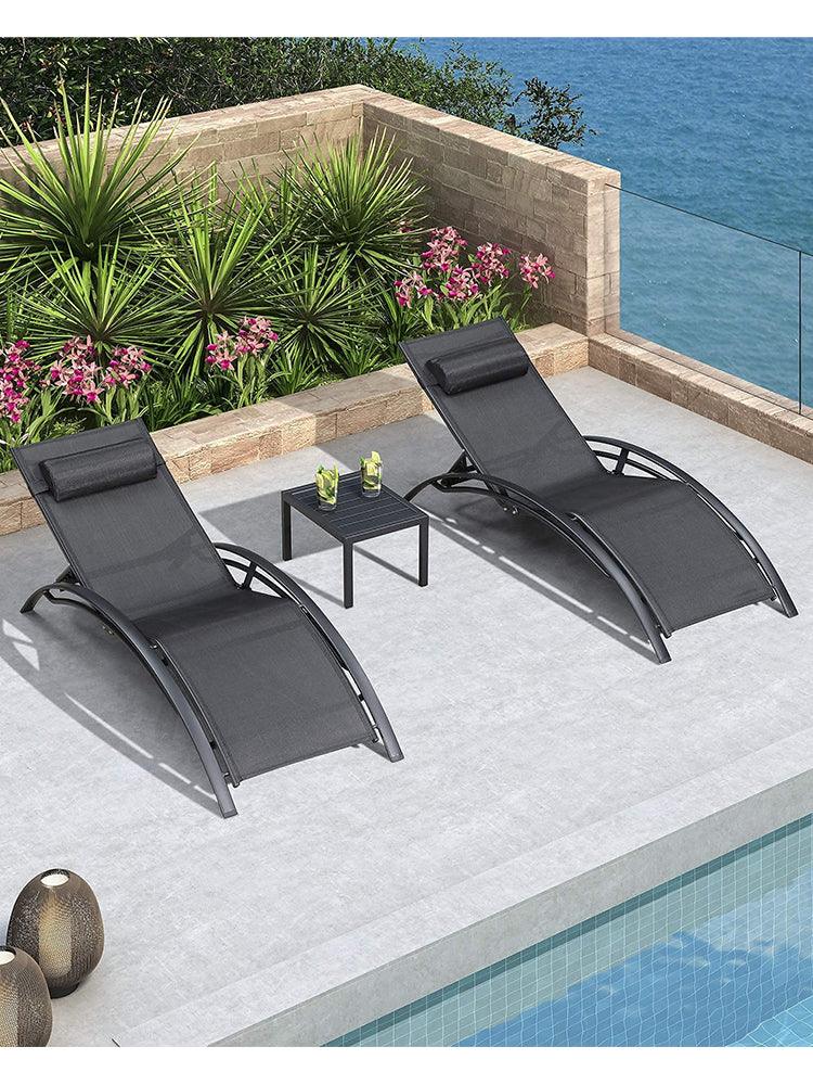 OPEN BOX I PURPLE LEAF Patio Chaise Lounge Set Outdoor Beach Pool Sunbathing Lawn Lounger Recliner Chair Outside Chairs with Side Table Included