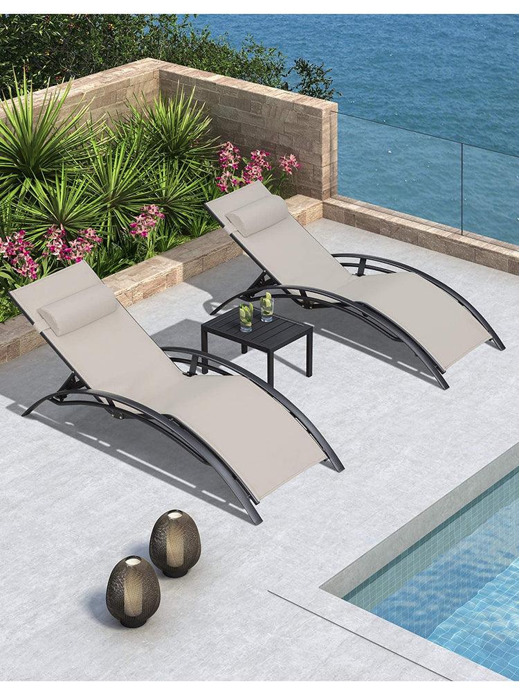 OPEN BOX I PURPLE LEAF Patio Chaise Lounge Set Outdoor Beach Pool Sunbathing Lawn Lounger Recliner Chair Outside Chairs with Side Table Included