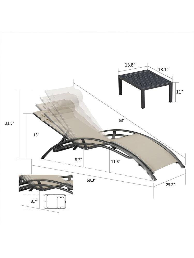 OPEN BOX I PURPLE LEAF Patio Chaise Lounge Set Outdoor Beach Pool Sunbathing Lawn Lounger Recliner Chair Outside Chairs with Side Table Included