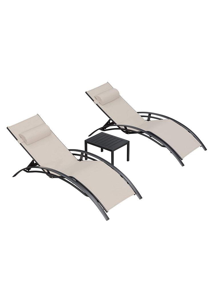 OPEN BOX I PURPLE LEAF Patio Chaise Lounge Set Outdoor Beach Pool Sunbathing Lawn Lounger Recliner Chair Outside Chairs with Side Table Included