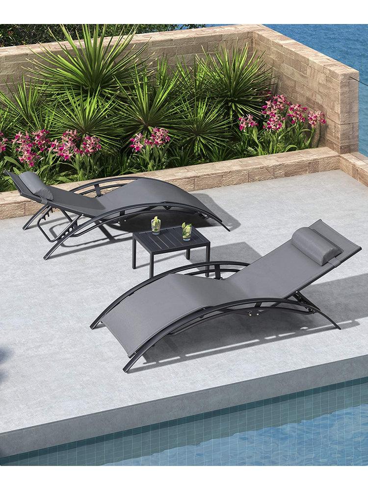 OPEN BOX I PURPLE LEAF Patio Chaise Lounge Set Outdoor Beach Pool Sunbathing Lawn Lounger Recliner Chair Outside Chairs with Side Table Included