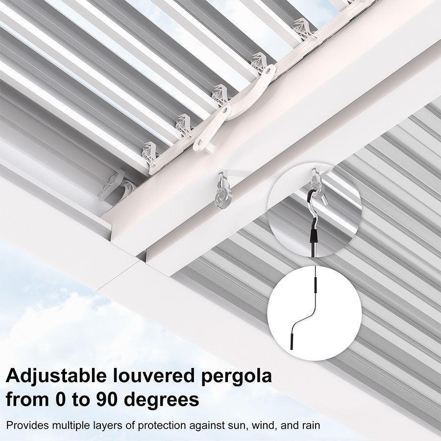 PURPLE LEAF Louvered Pergola white Outdoor Aluminum Pergola with Strip Lights Adjustable Gazebo for Patio Deck Garden