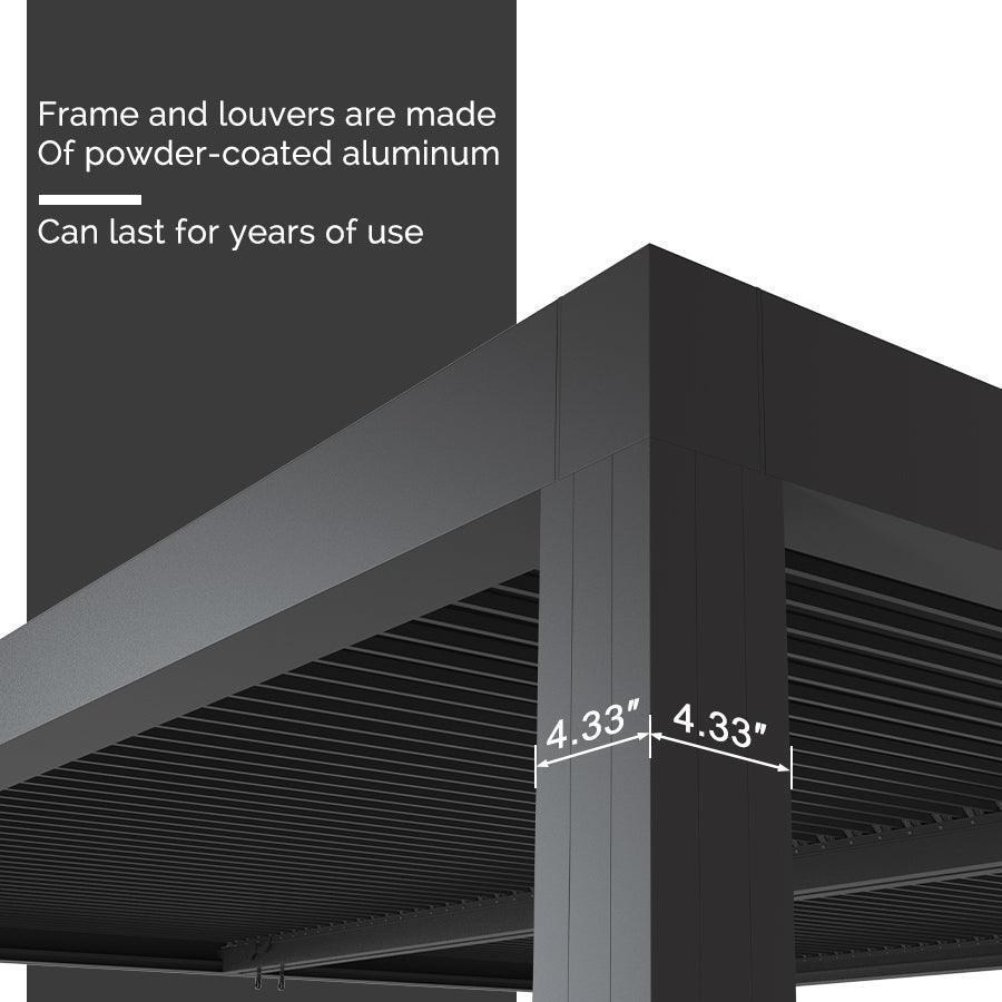 PURPLE LEAF Louvered Pergola Grey Outdoor Aluminum Pergola with Strip Lights Adjustable Gazebo for Patio Deck Garden
