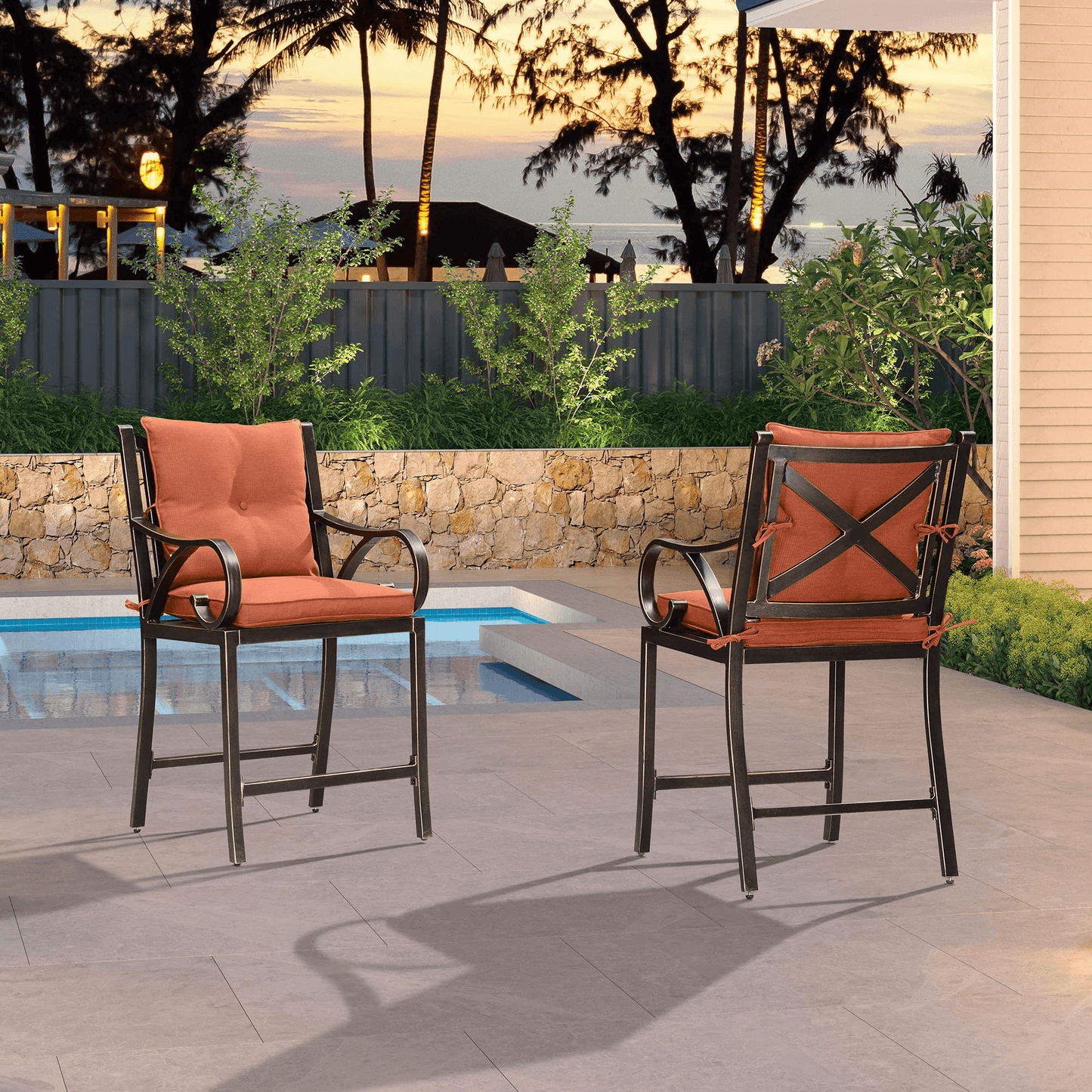 PURPLE LEAF Outdoor Bar Stools Set Modern Cast Aluminum Patio Chairs
