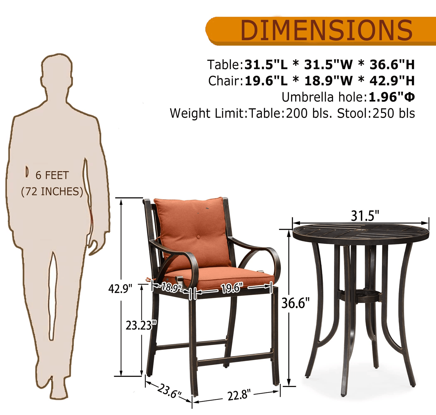 PURPLE LEAF Outdoor Bar Stools Set Modern Cast Aluminum Patio Chairs