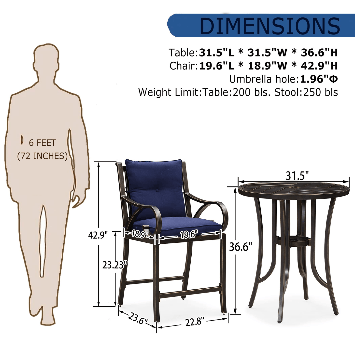 PURPLE LEAF Outdoor Bar Stools Set Modern Cast Aluminum Patio Chairs