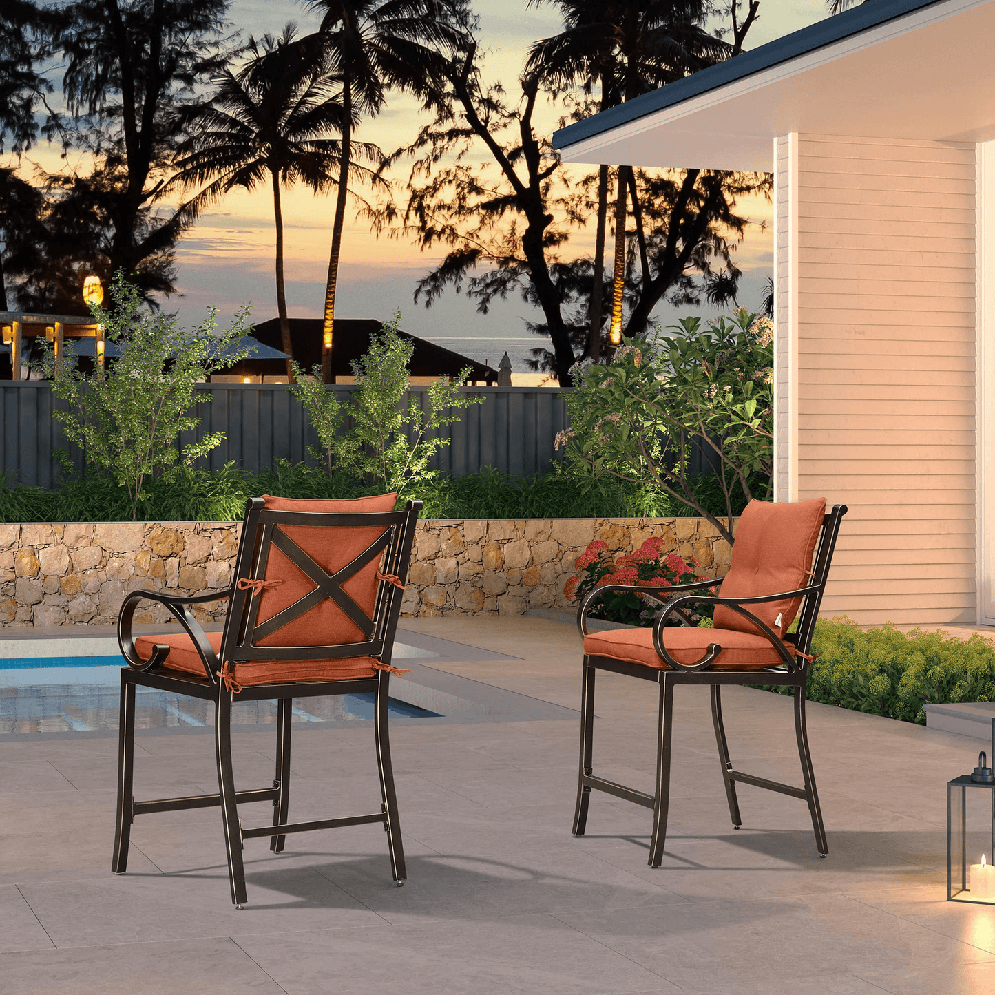 PURPLE LEAF Outdoor Bar Stools Set Modern Cast Aluminum Patio Chairs